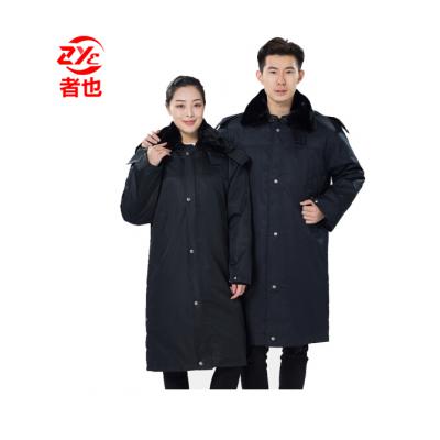 者也 保安大衣加厚加长保安服冬装棉服中长款反光大衣多功能防寒服物业工作服棉衣 加长款