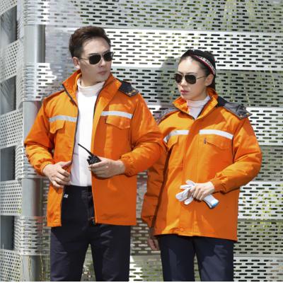 秋冬可拆卸工作服棉衣加厚防寒劳保服反光条工装棉袄厂服