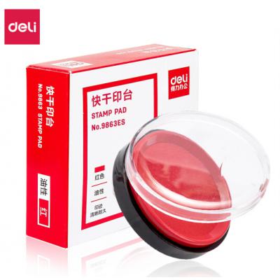 得力(deli)φ80mm圆形财务快干印台印泥 清晰印记 办公用品 红色9863ES